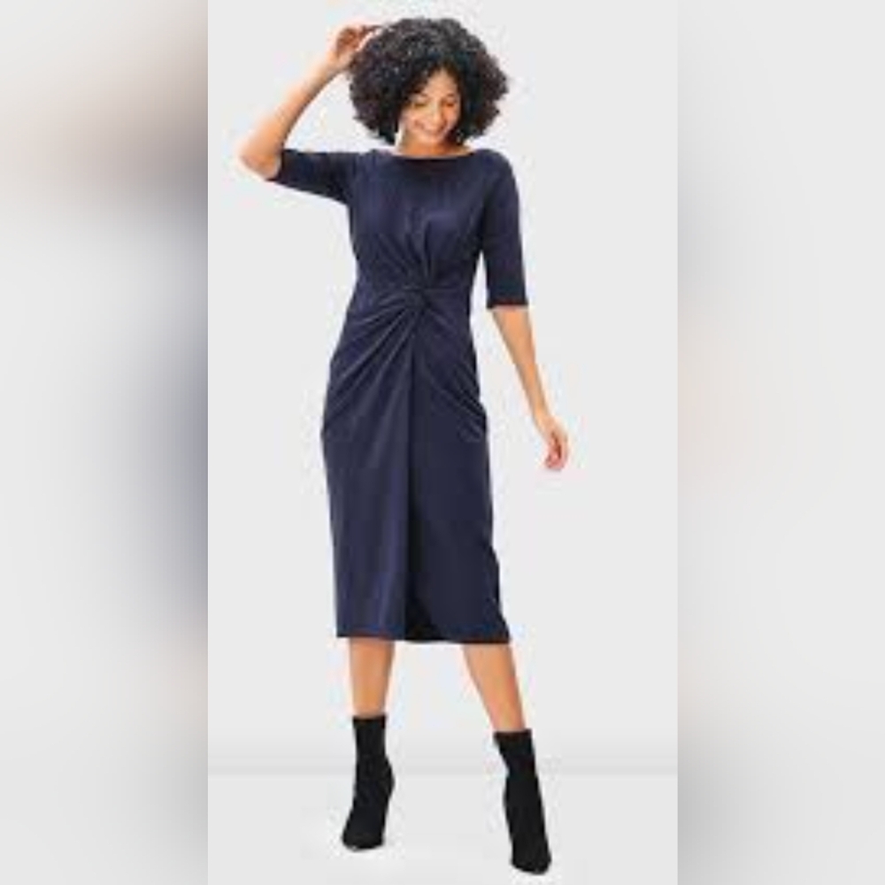 Coldwater Creek Navy Twist-Front Midi Dress